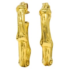 Tiffany & Co. 18 Karat Yellow Gold Bamboo J Hoop Vintage Earrings