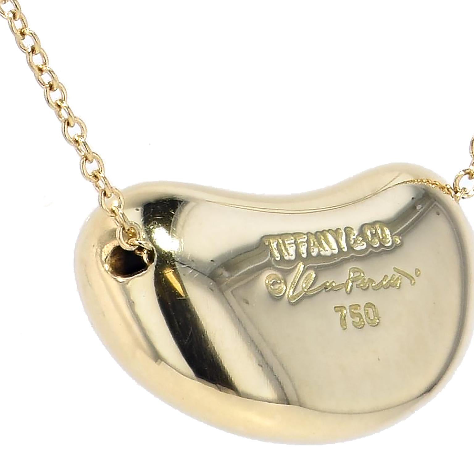 Tiffany & Co. 18 Karat Yellow Gold Bean Pendant Necklace In Excellent Condition In Miami, FL