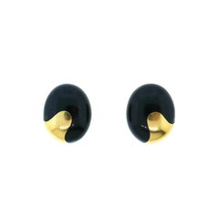 Tiffany & Co. 18 Karat Yellow Gold Black Jade Clip-On Earrings