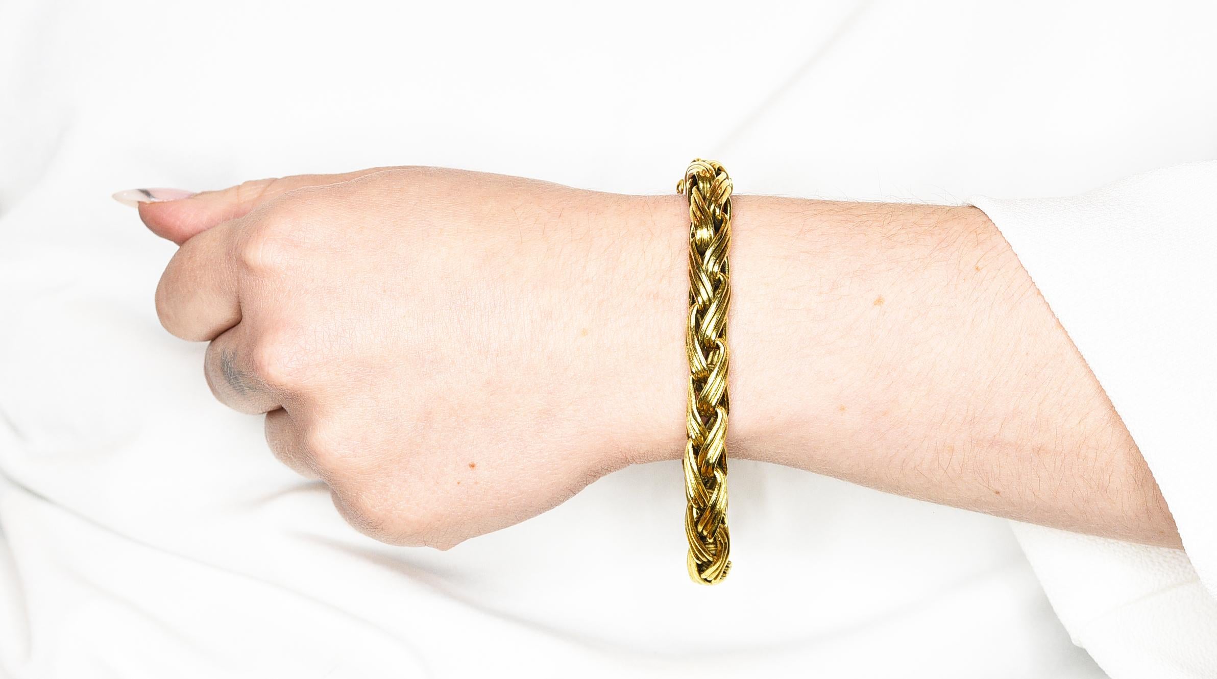 Tiffany & Co. 18 Karat Yellow Gold Braided Wheat Link Bracelet 8