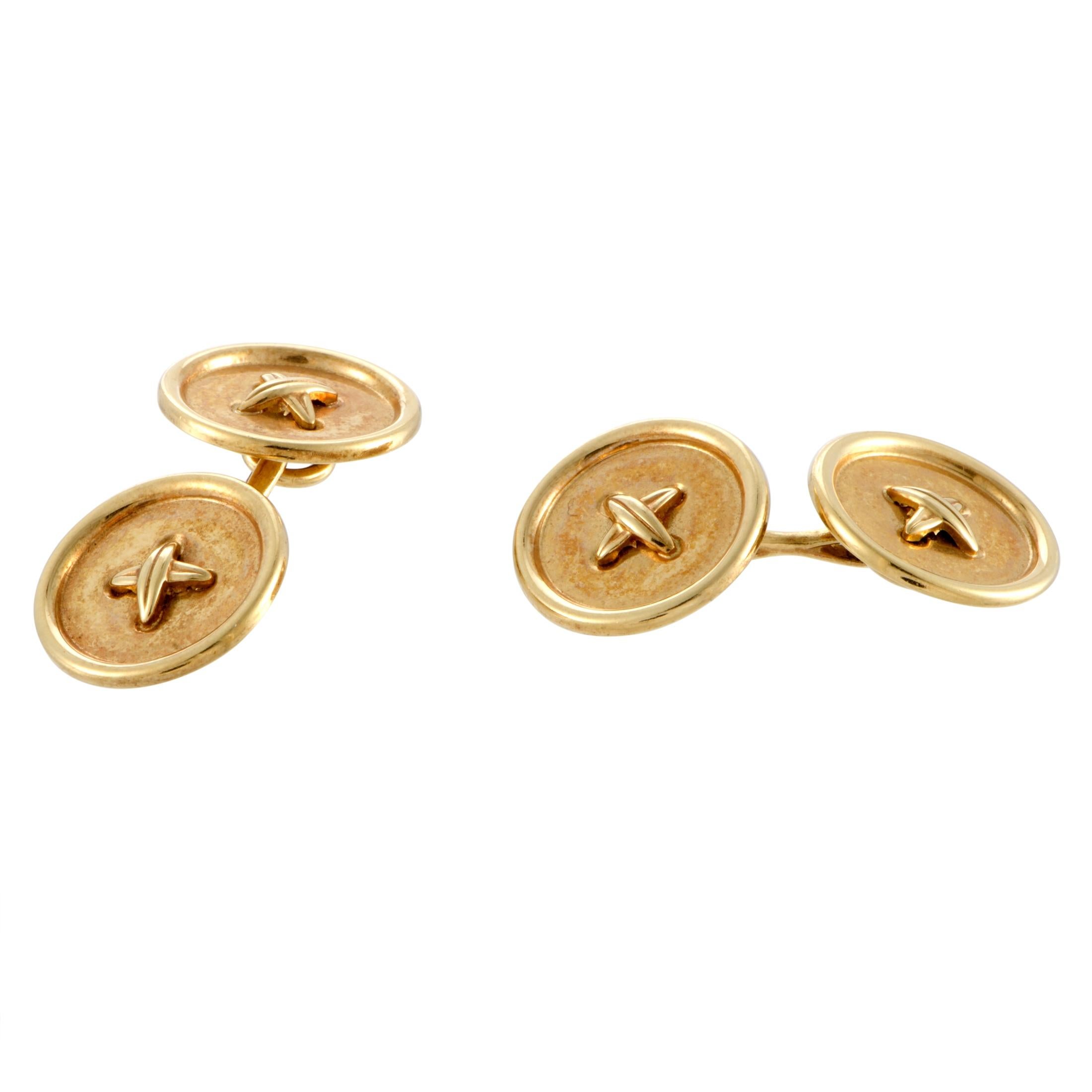 Tiffany & Co. 18 Karat Yellow Gold Button Cufflinks In Excellent Condition In Southampton, PA