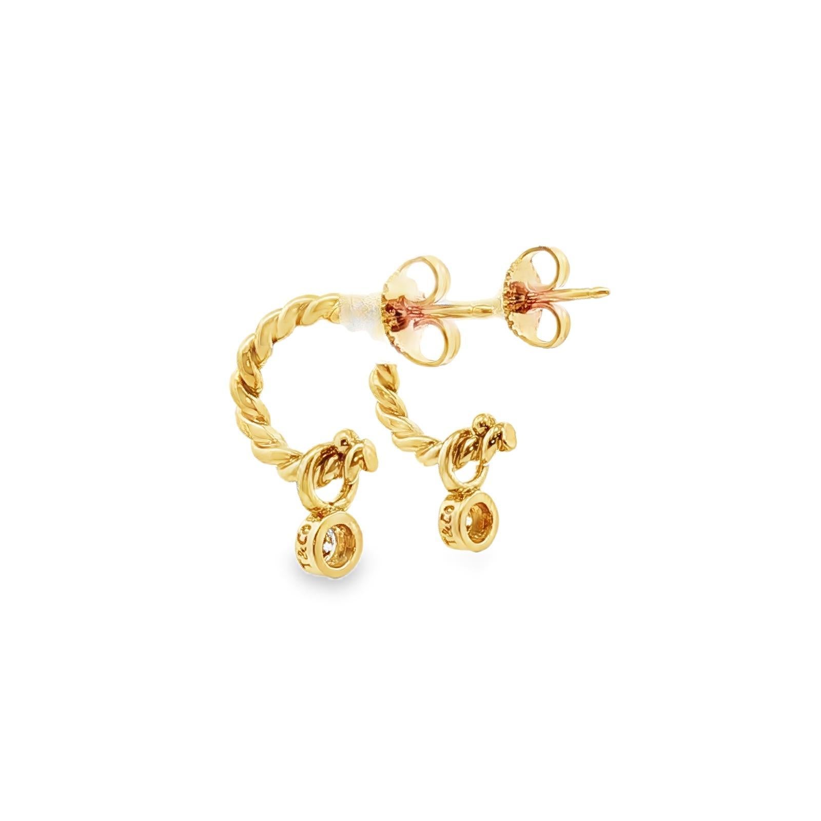 Donna Tiffany & Co. Orecchini moderni a cerchio con diamante in oro giallo 18 carati in vendita