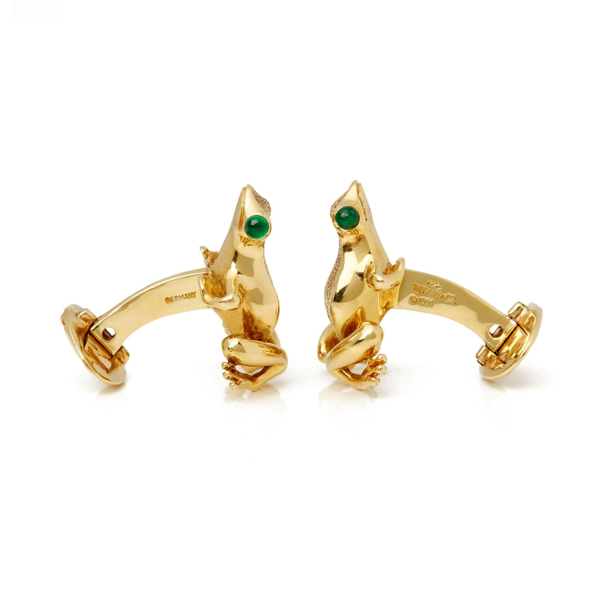 Code: COM2138
Brand: Tiffany & Co.
Description: 18k Yellow Gold Cabochon Emerald Frog Cufflinks
Accompanied With: Presentation Box
Gender: Mens
Cufflinks Length: 2.5cm
Cufflinks Width: 2cm
Condition: 8.5
Material: Yellow Gold
Total Weight: 21.47g
