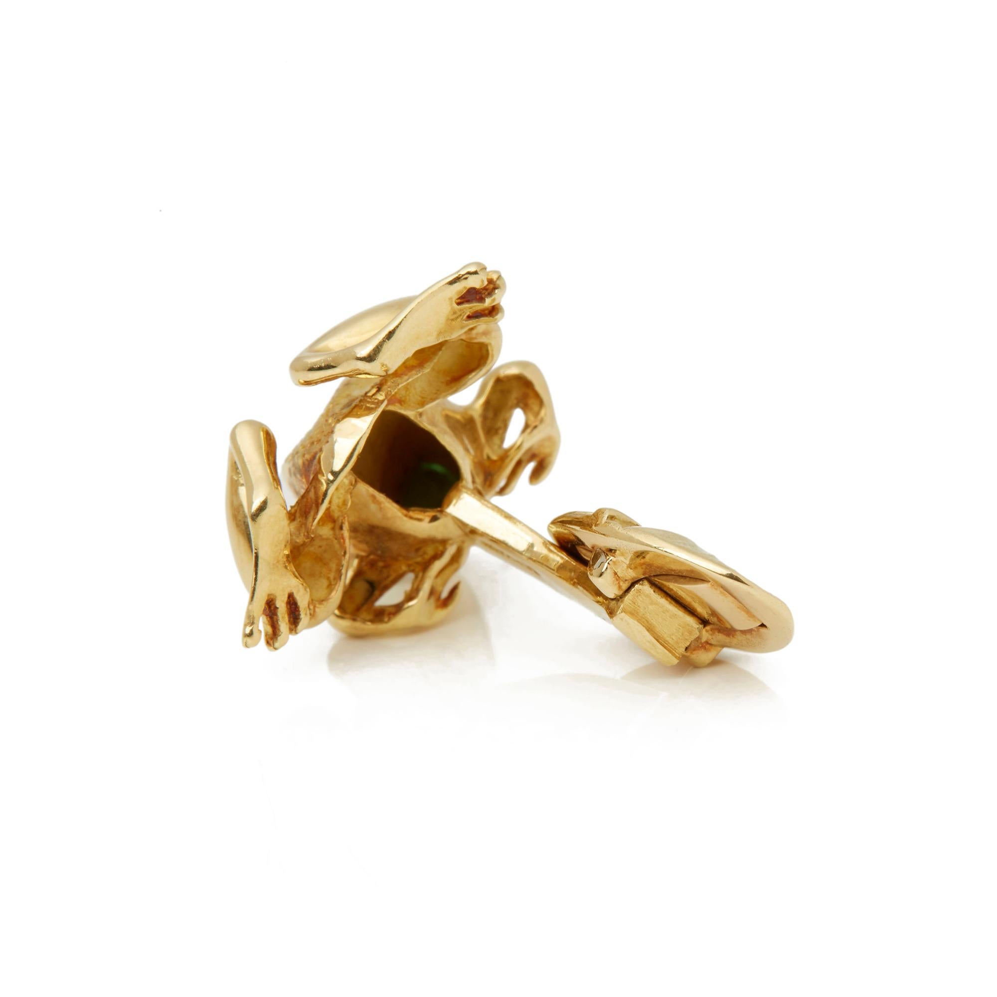 Tiffany & Co. 18 Karat Yellow Gold Cabochon Emerald Frog Cufflinks 1