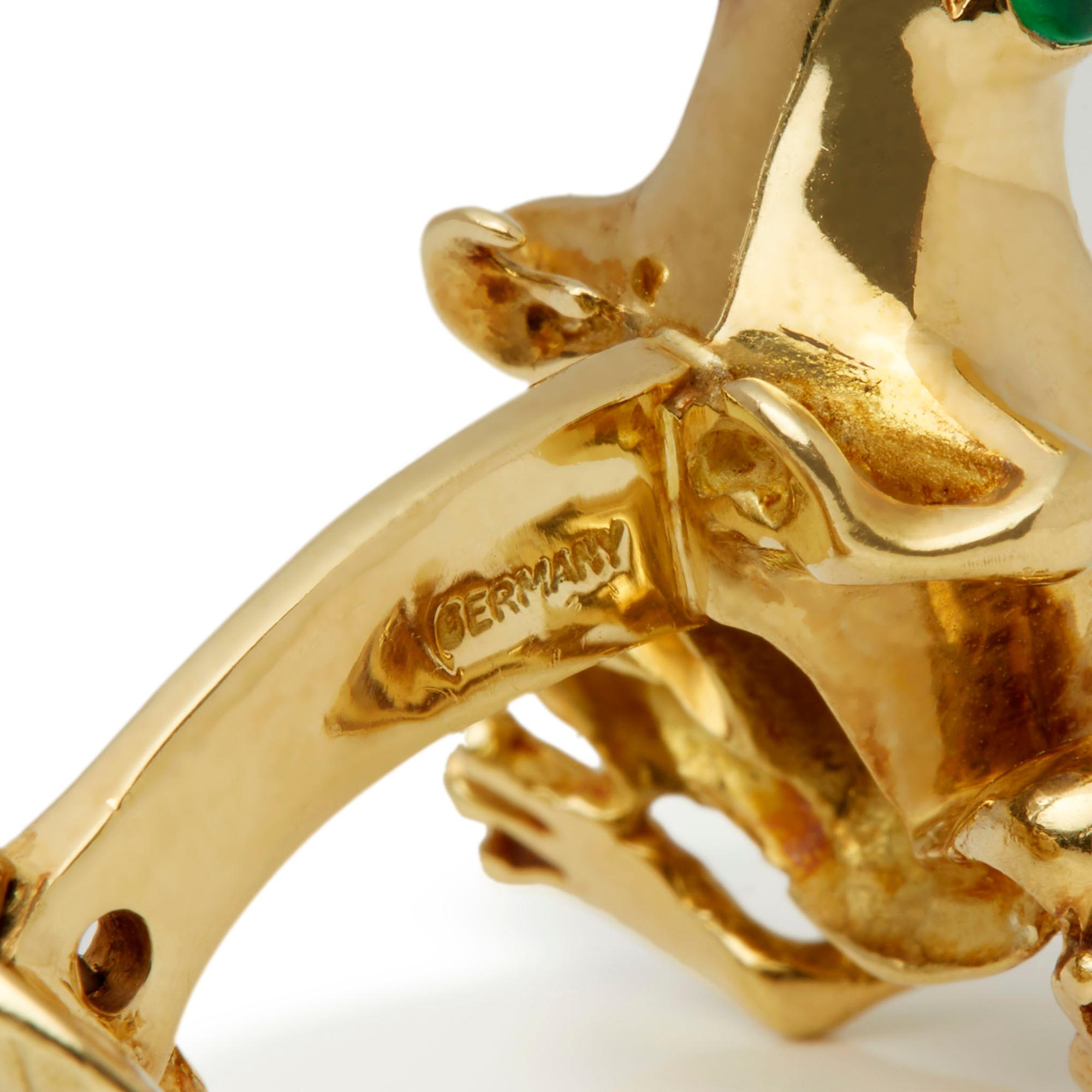 Tiffany & Co. 18 Karat Yellow Gold Cabochon Emerald Frog Cufflinks 4