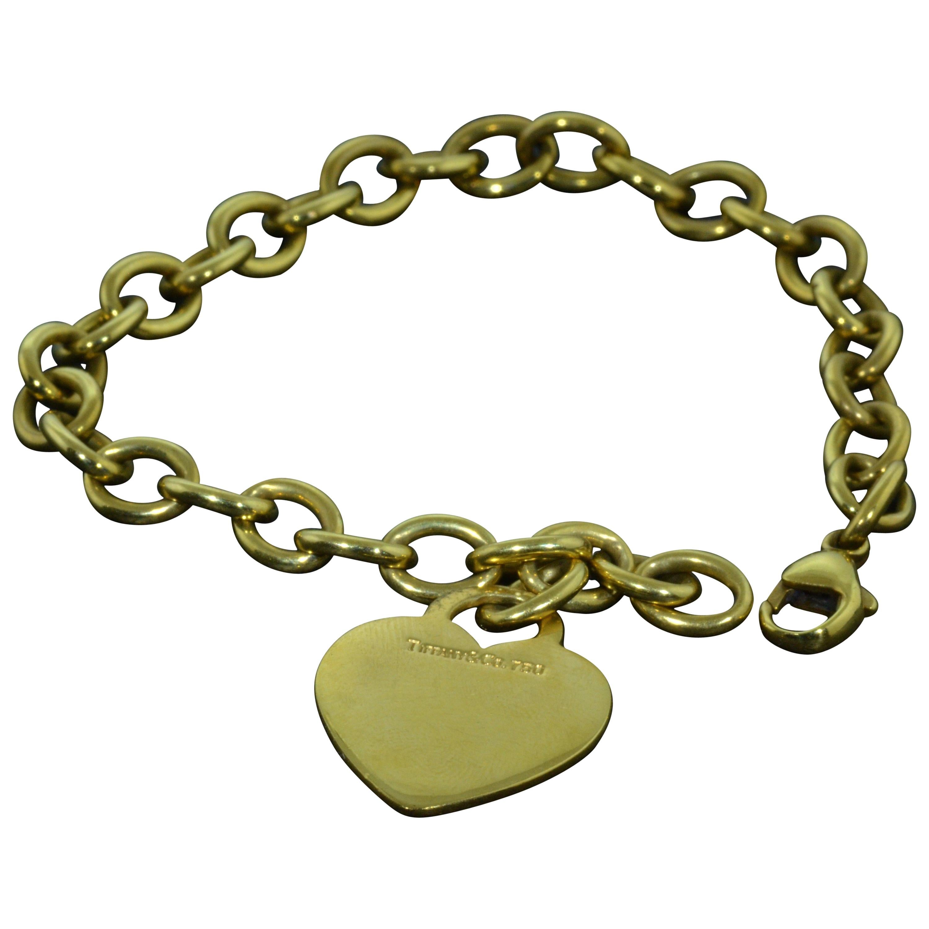 Tiffany & Co. 18 Karat Yellow Gold Charm Bracelet with Engravable Heart Tag For Sale