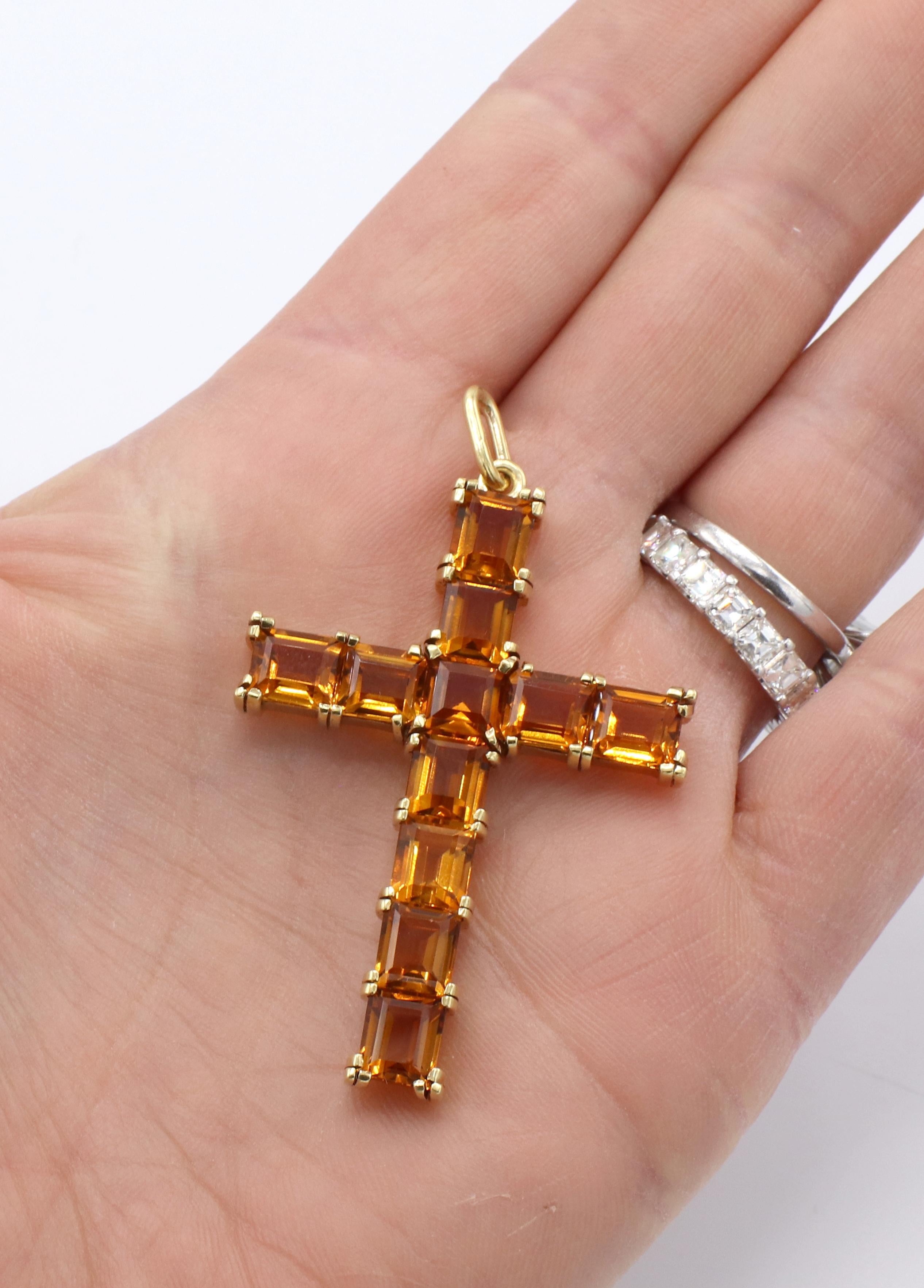 Tiffany & Co. 18 Karat Yellow Gold Citrine Cross Pendant Enhancer 
Metal: 18 Karat yellow gold
Weight: 14.26 grams
Length: 49.5mm
Width: 36mm
Bale: 7mm
