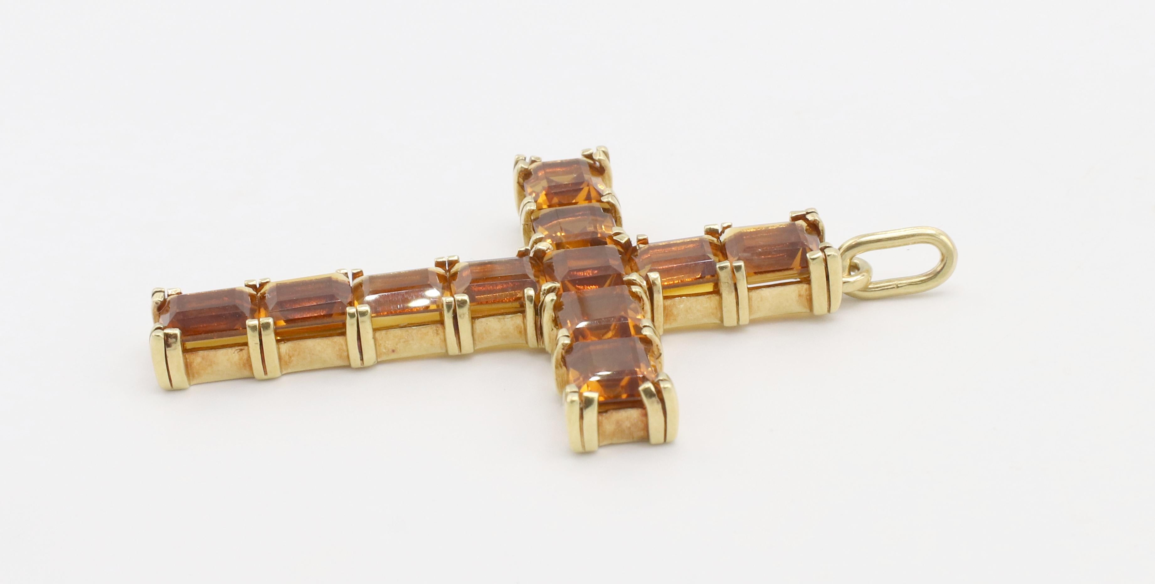 Square Cut Tiffany & Co. 18 Karat Yellow Gold Citrine Cross Pendant Enhancer