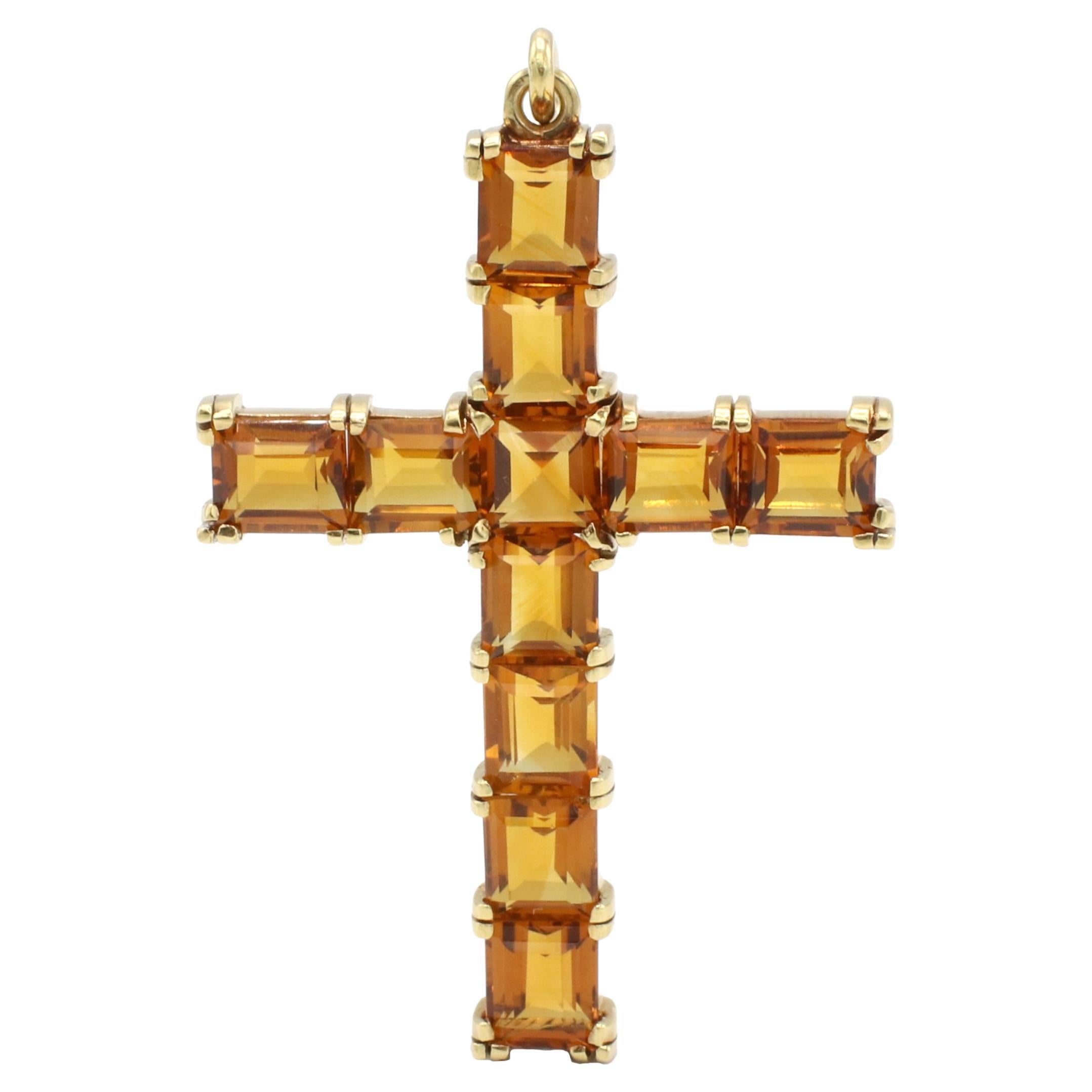 Tiffany & Co. 18 Karat Yellow Gold Citrine Cross Pendant Enhancer