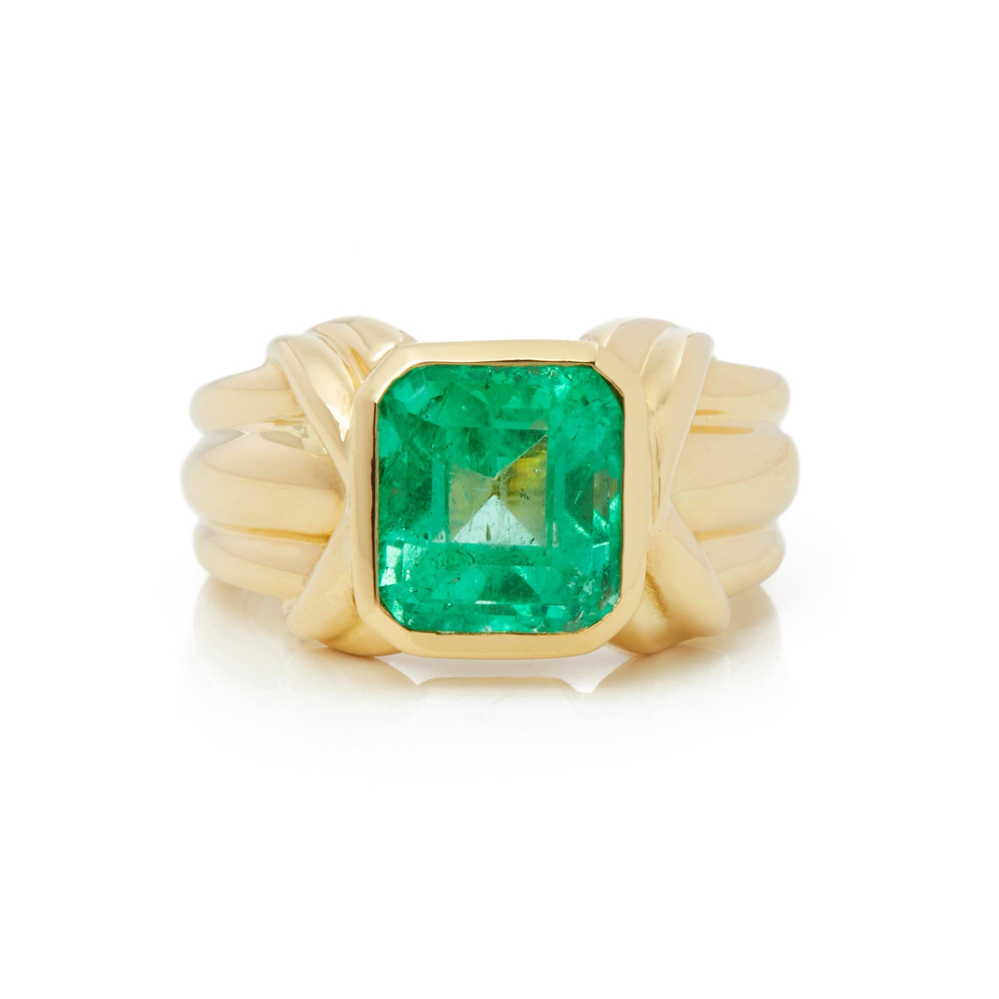 Women's Tiffany & Co. 18 Karat Yellow Gold Colombian Emerald Cocktail Ring