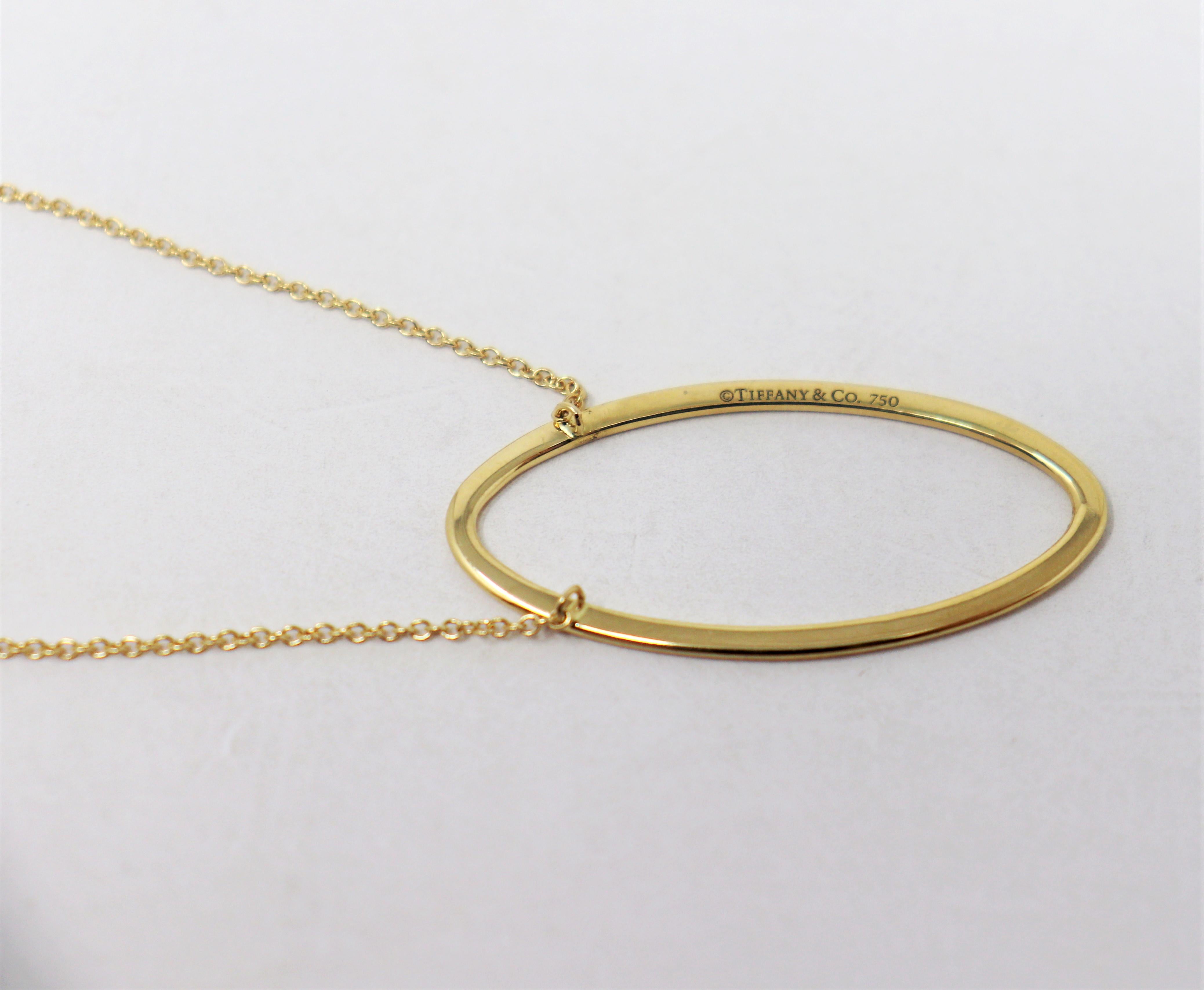 Tiffany & Co. 18 Karat Yellow Gold Contemporary Oval Pendant Necklace 4