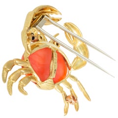 Tiffany & Co. 18 Karat Yellow Gold Coral and Sapphire Crab Brooch