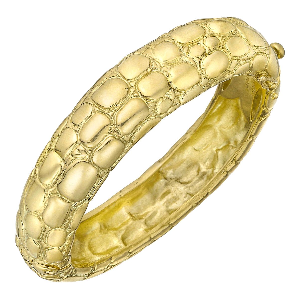 Tiffany and Co. 18 Karat Yellow Gold Crocodile Bangle Bracelet at 1stDibs