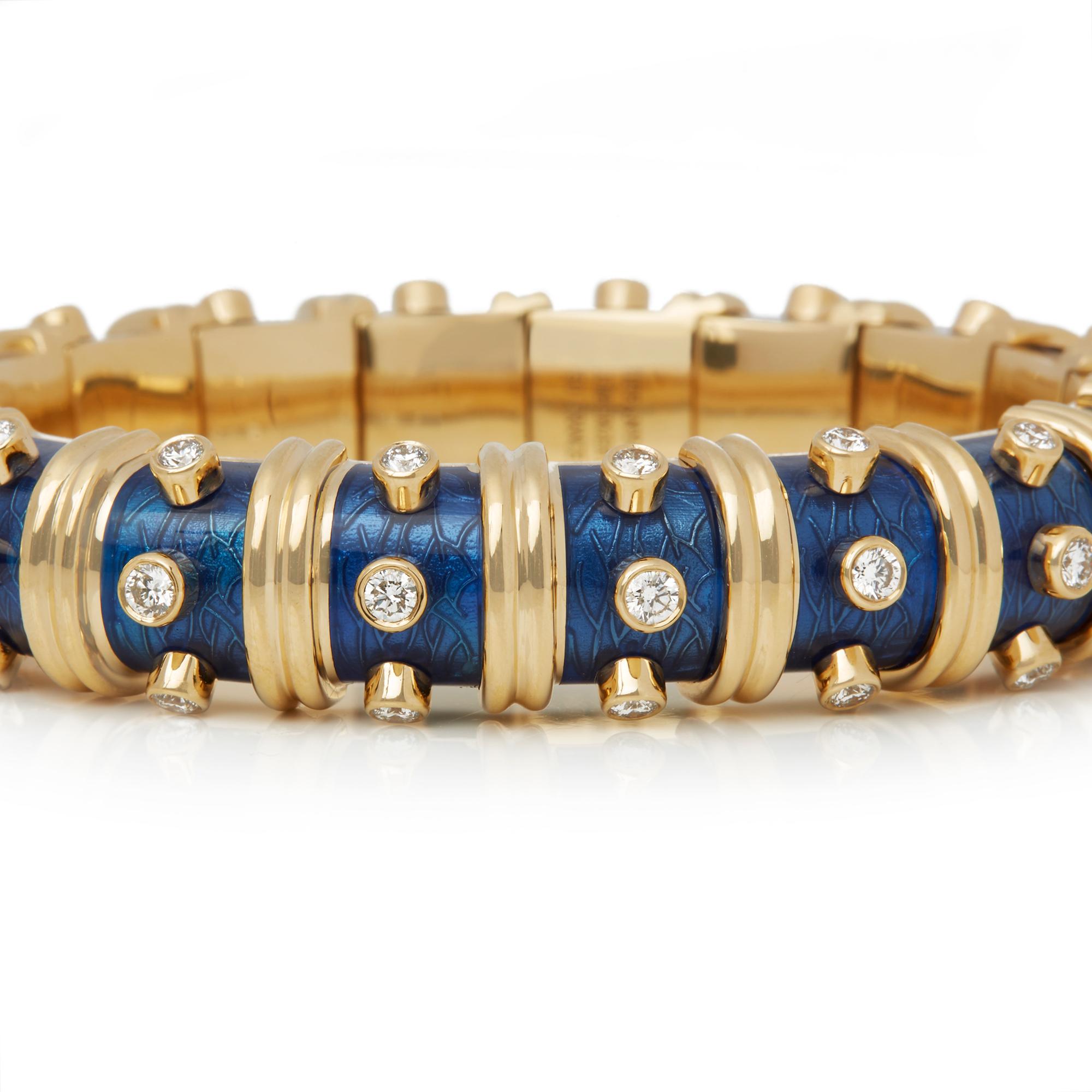 Modern Tiffany & Co. 18 Karat Yellow Gold Diamond and Blue Enamel Schlumberger Bracelet