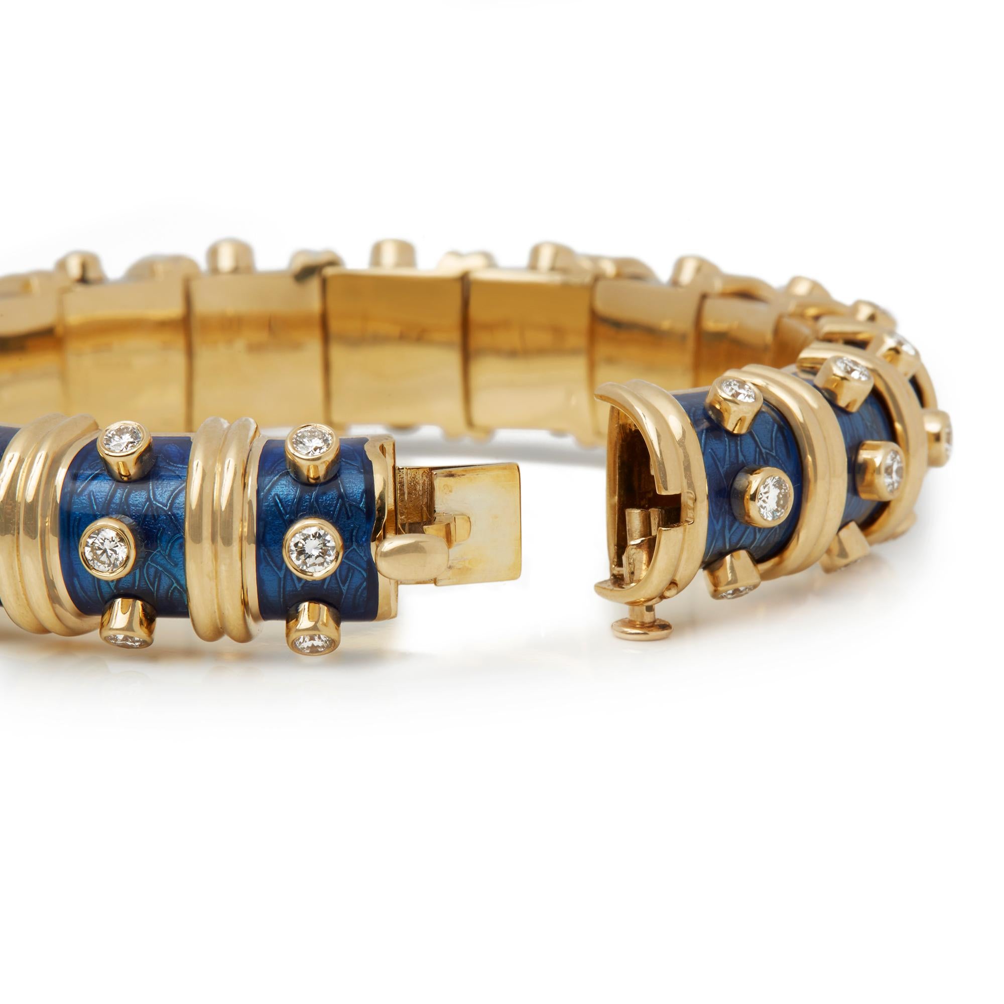 Schlumberger-Armband von Tiffany & Co. aus 18 Karat Gelbgold mit Diamanten und blauer Emaille im Zustand „Hervorragend“ in Bishop's Stortford, Hertfordshire