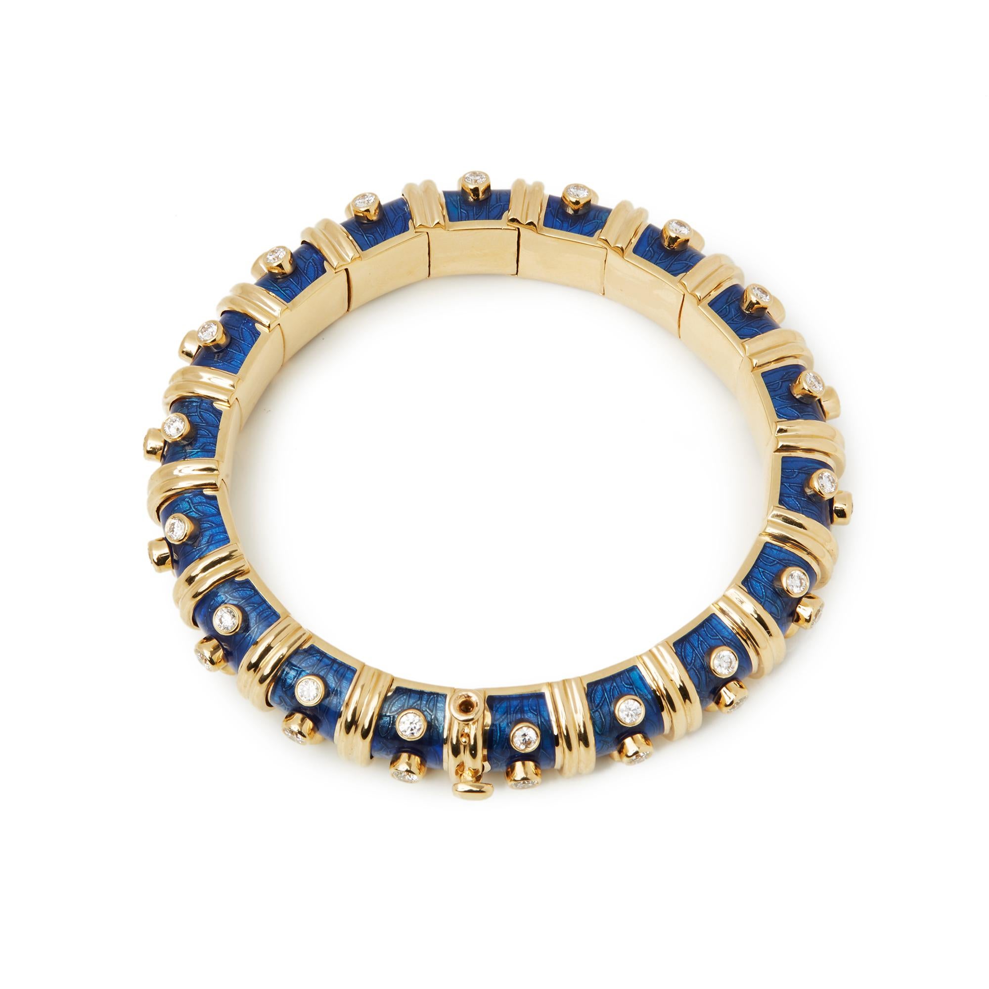 Women's Tiffany & Co. 18 Karat Yellow Gold Diamond and Blue Enamel Schlumberger Bracelet