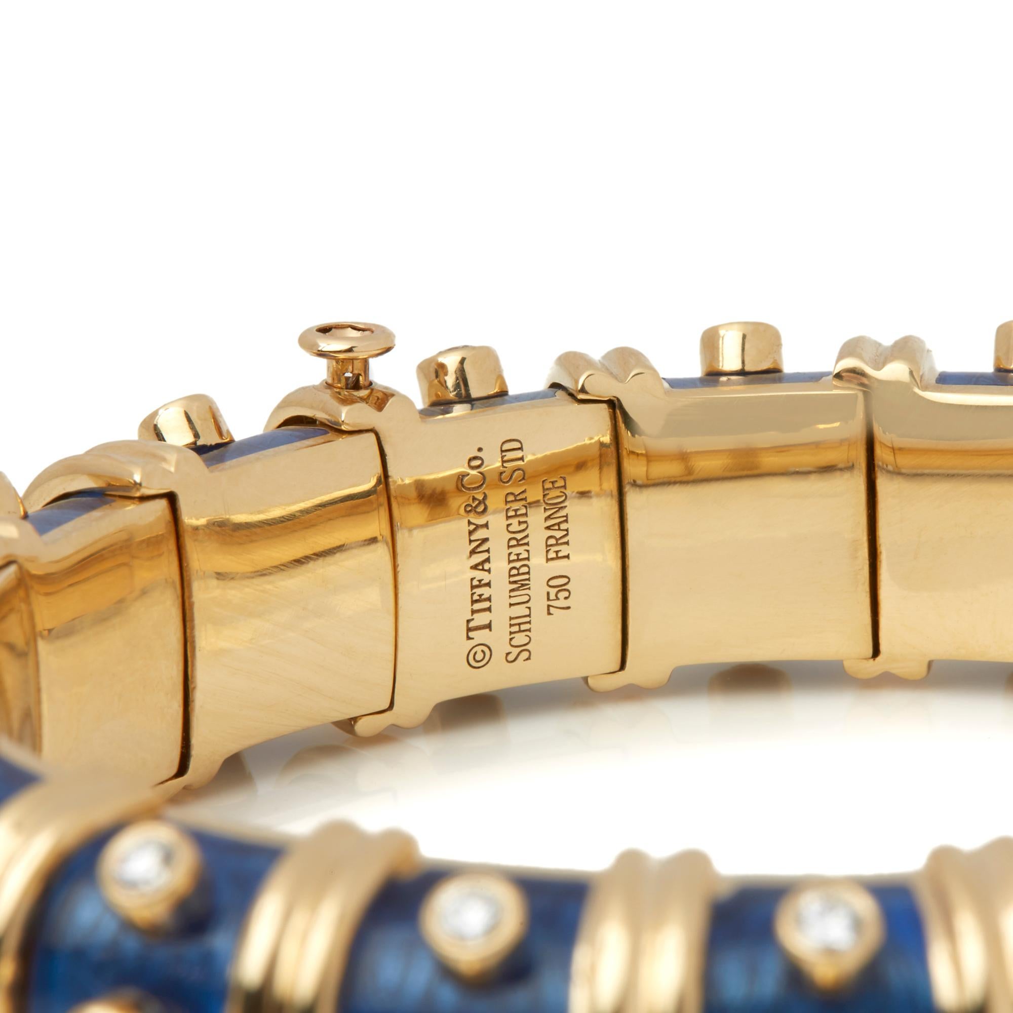 Tiffany & Co. 18 Karat Yellow Gold Diamond and Blue Enamel Schlumberger Bracelet 1