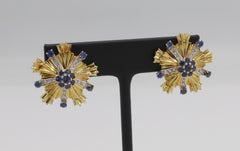 Tiffany & Co. 18 Karat Yellow Gold Diamond & Blue Sapphire Starburst Earrings