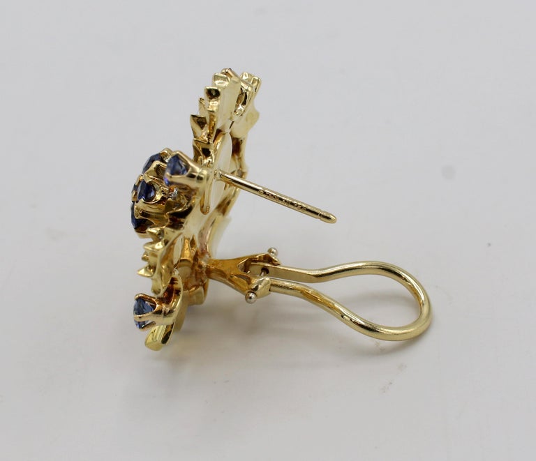 Retro Tiffany & Co. 18 Karat Yellow Gold Diamond & Blue Sapphire Starburst Earrings