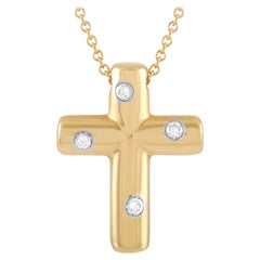 Tiffany & Co. 18 Karat Yellow Gold Diamond Cross Pendant Necklace