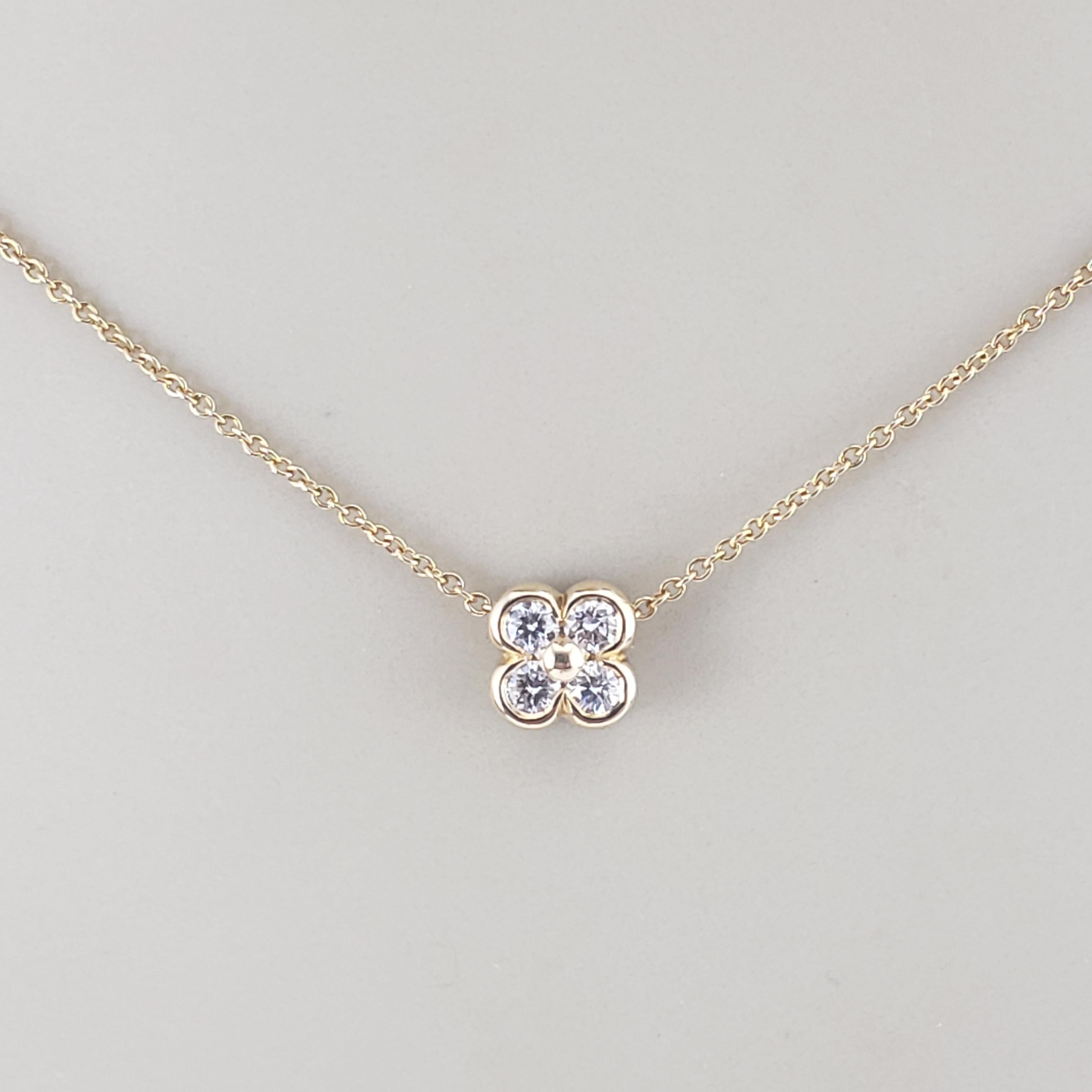 Tiffany & Co. 18 Karat Yellow Gold Diamond Flower Clover Necklace #16837 For Sale 3