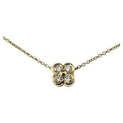 Tiffany & Co. 18 Karat Yellow Gold Diamond Flower Clover Necklace #16837