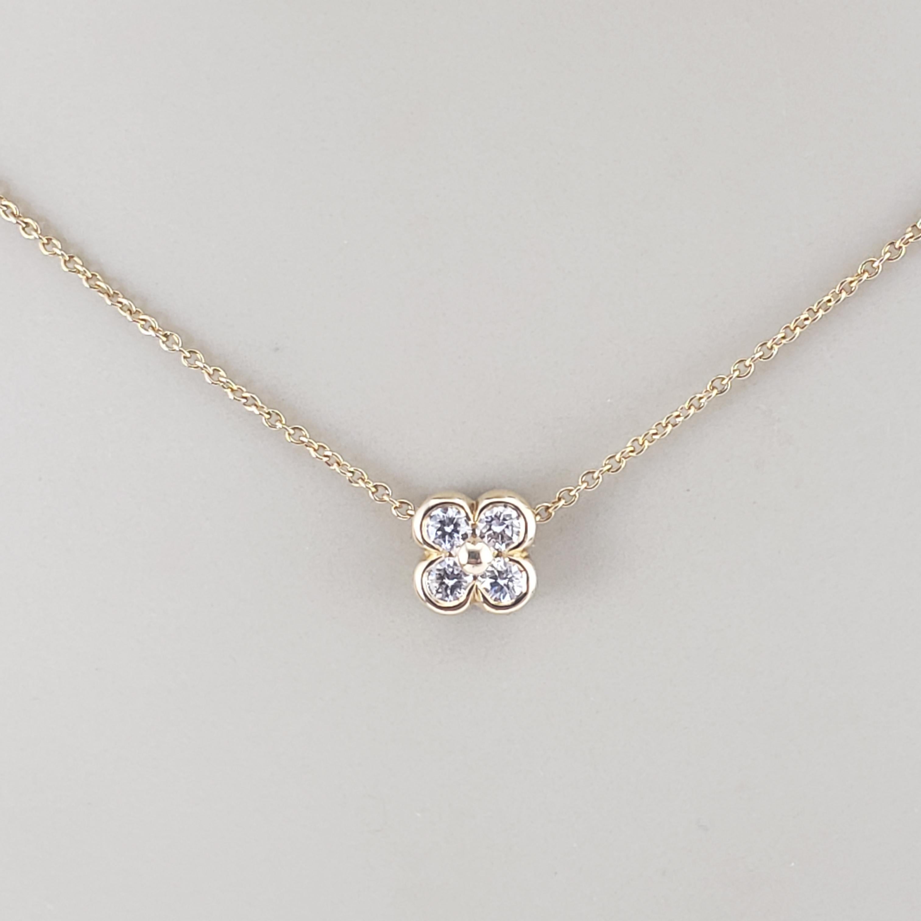 Women's Tiffany & Co. 18 Karat Yellow Gold Diamond Flower Clover Necklace #18225