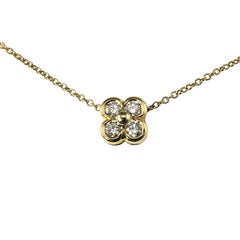 Tiffany & Co. 18 Karat Yellow Gold Diamond Flower Clover Necklace #18225
