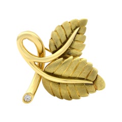 Tiffany & Co 18 Karat Yellow Gold Diamond Leaf Brooch Pin