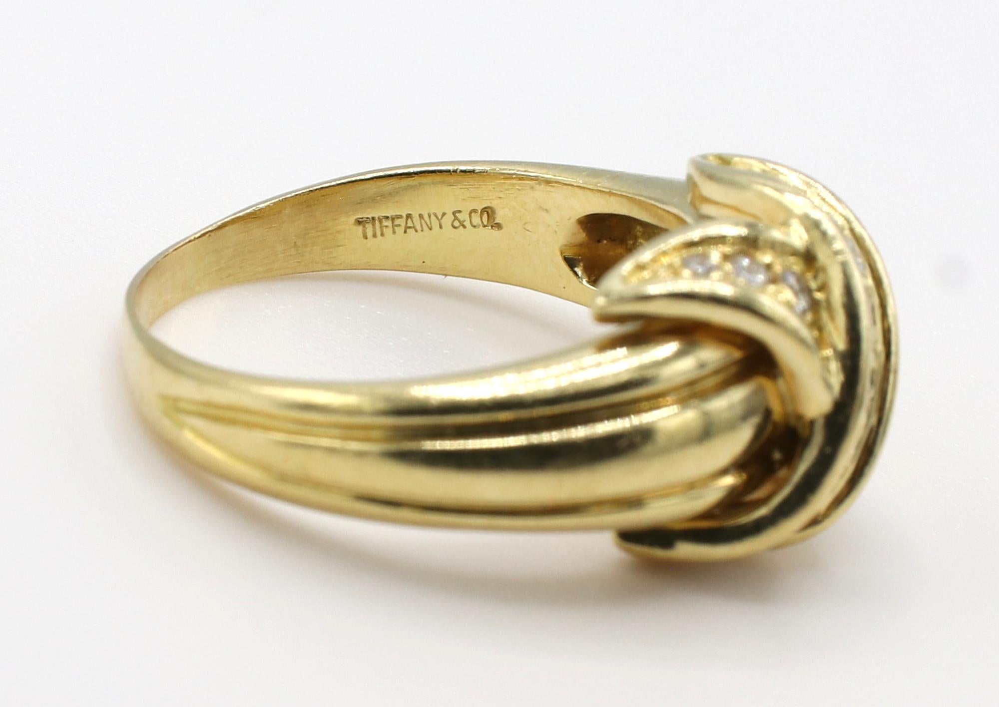 Round Cut Tiffany & Co. 18 Karat Yellow Gold Diamond Signature X Ring