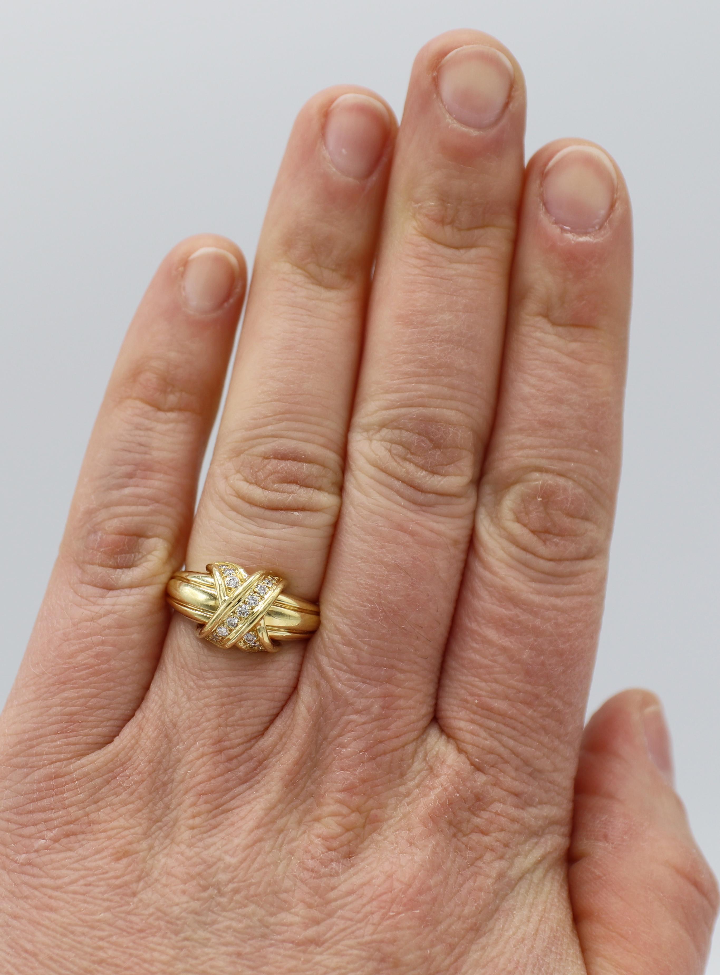 Tiffany & Co. 18 Karat Yellow Gold Diamond Signature X Ring In Good Condition In  Baltimore, MD
