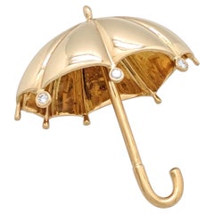 Tiffany & Co. 18 Karat Yellow Gold Diamond Umbrella Brooch Pin