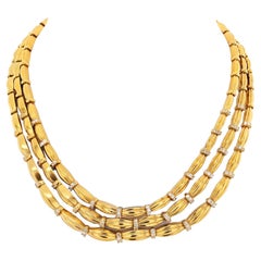 Tiffany & Co. 18 Karat Yellow Gold Diamond Vintage Three Strand Necklace