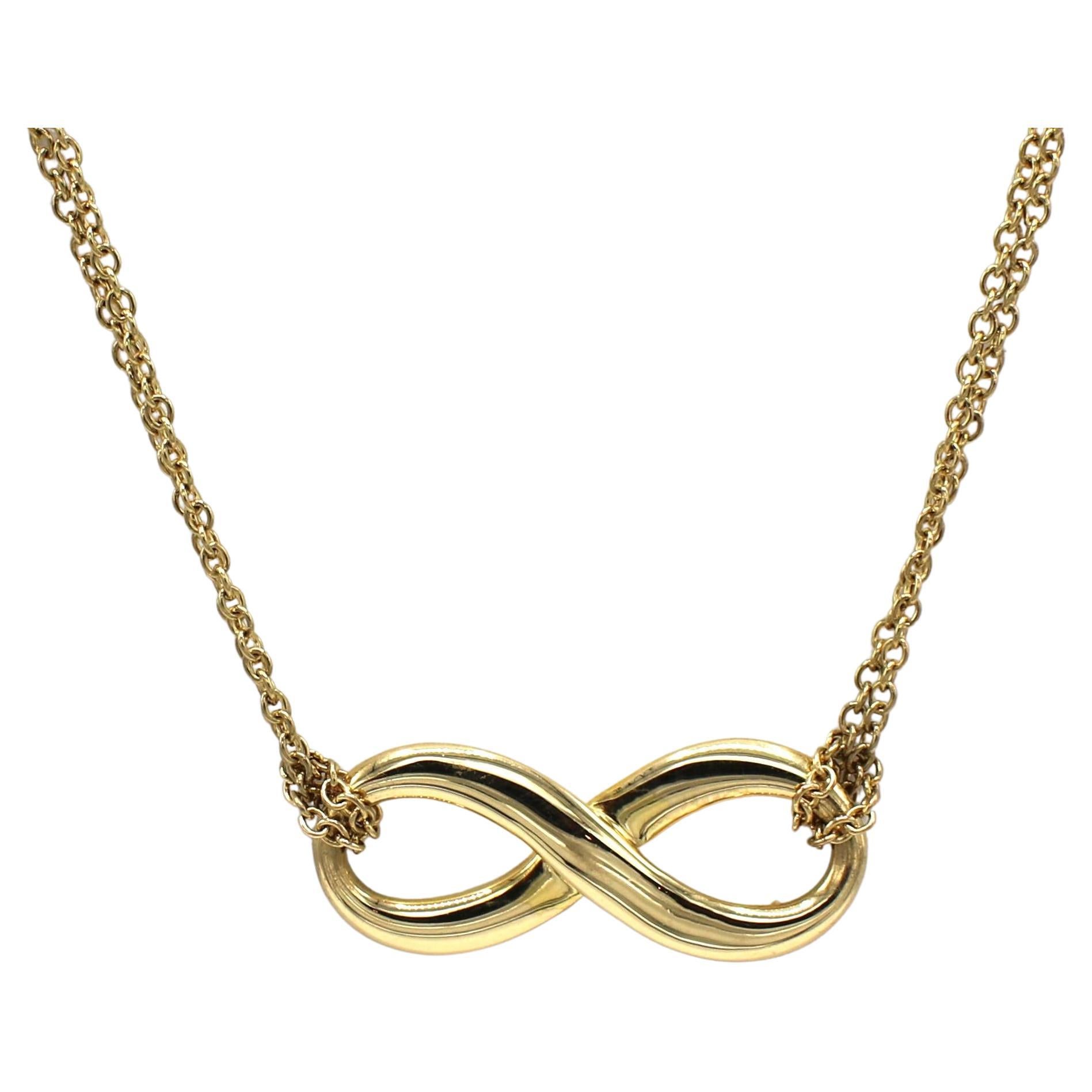 Tiffany And Co 18 Karat Yellow Gold Double Chain Infinity Pendant