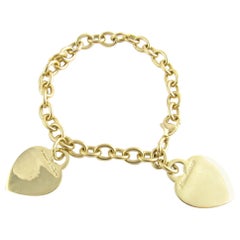 Retro Tiffany & Co. 18 Karat Yellow Gold Double Heart Tag Charm Link Bracelet