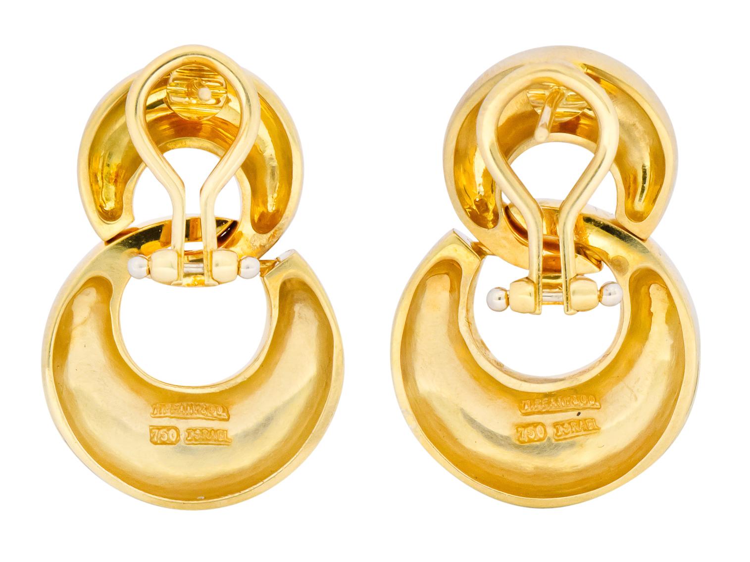 Women's or Men's Tiffany & Co. 18 Karat Yellow Gold Drop Earrings