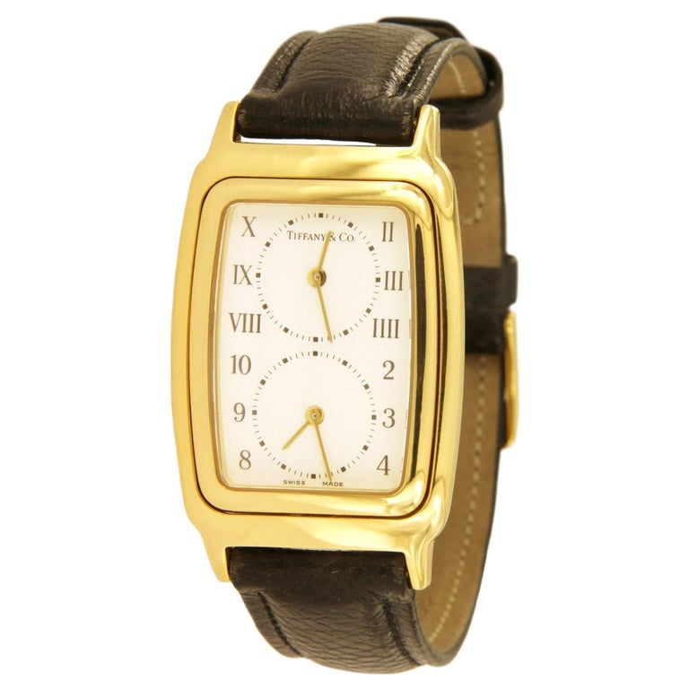 Tiffany and Co. 18 Karat Yellow Gold Dual Time Zone Watch M203 at 1stDibs