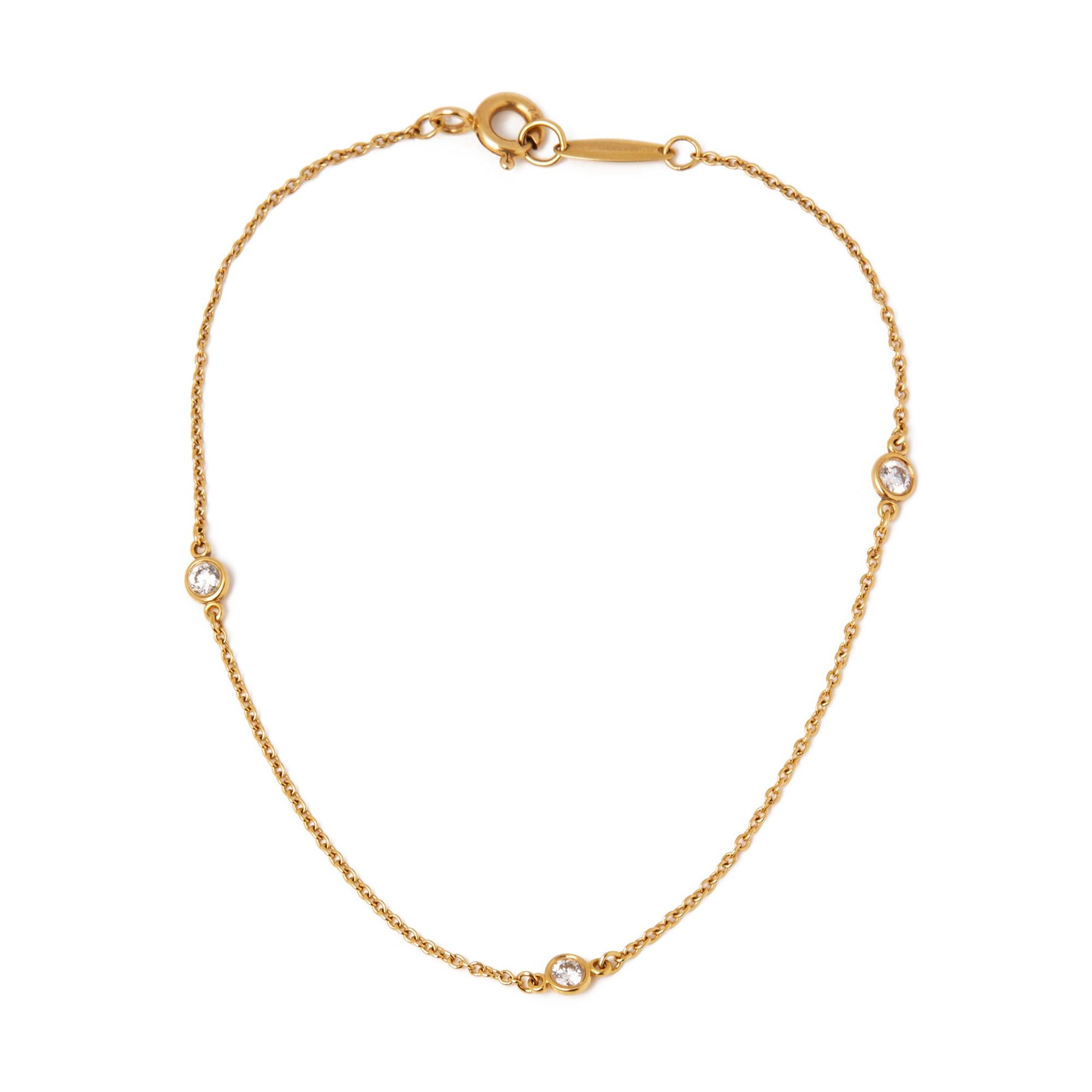 Round Cut Tiffany & Co. 18 Karat Yellow Gold Elsa Peretti Diamonds By The Yard Bracelet
