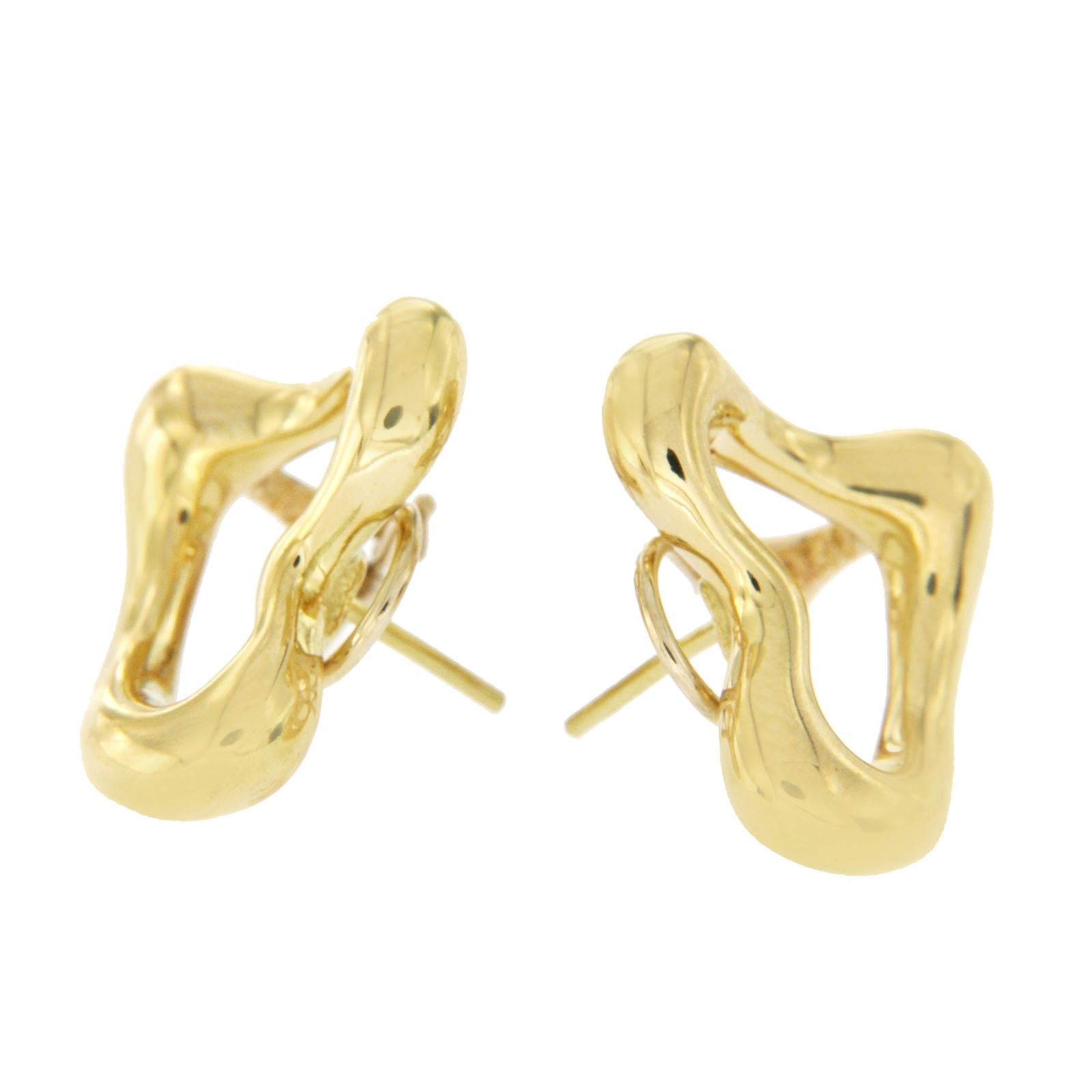 Tiffany & Co. 18 Karat Yellow Gold Elsa Peretti Open Heart Earrings In Excellent Condition In Los Angeles, CA