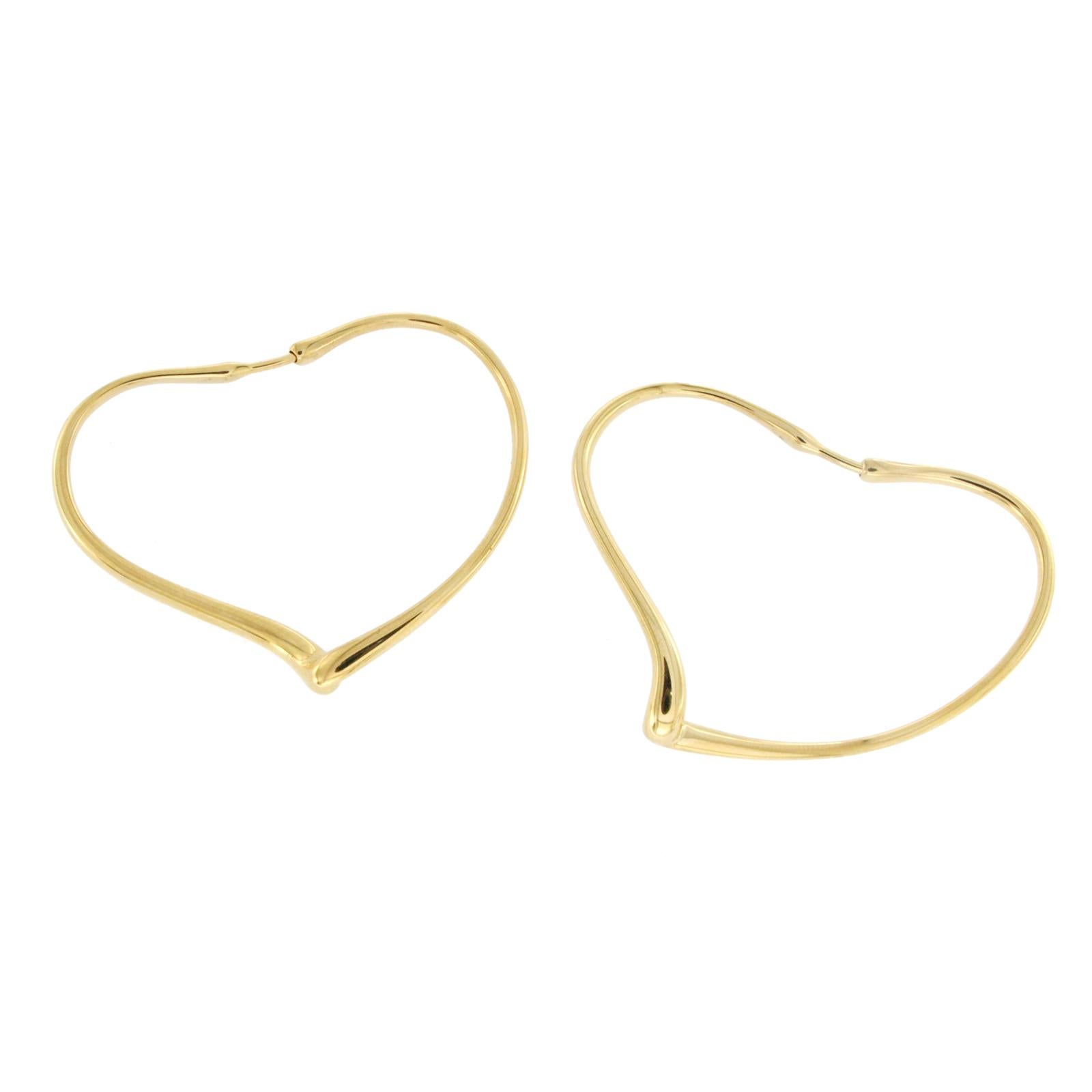 Tiffany & Co. 18 Karat Yellow Gold Elsa Peretti Open Heart Hoop Large Earrings