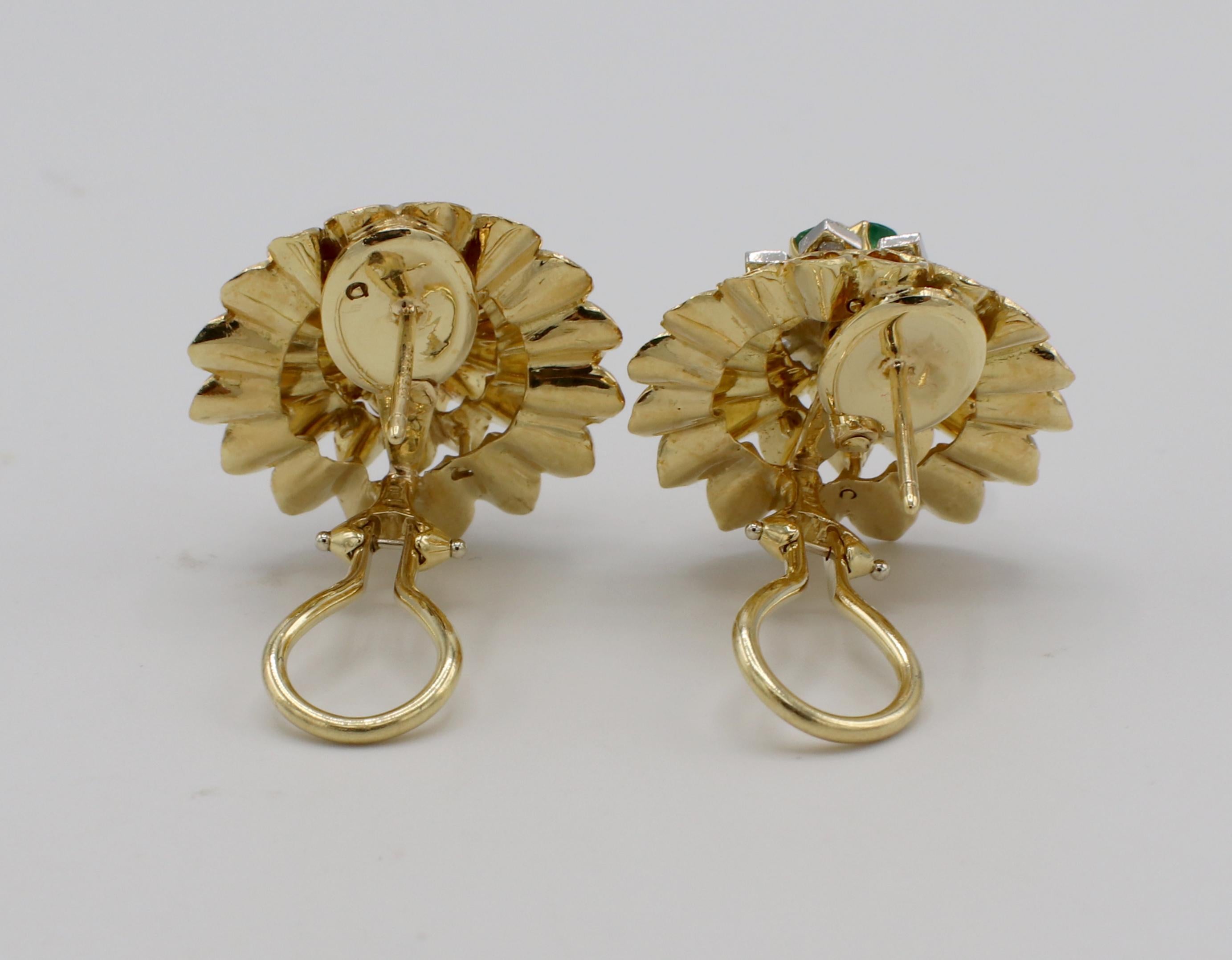 Contemporary Tiffany & Co. 18 Karat Yellow Gold Emerald & Diamond Dome Earrings