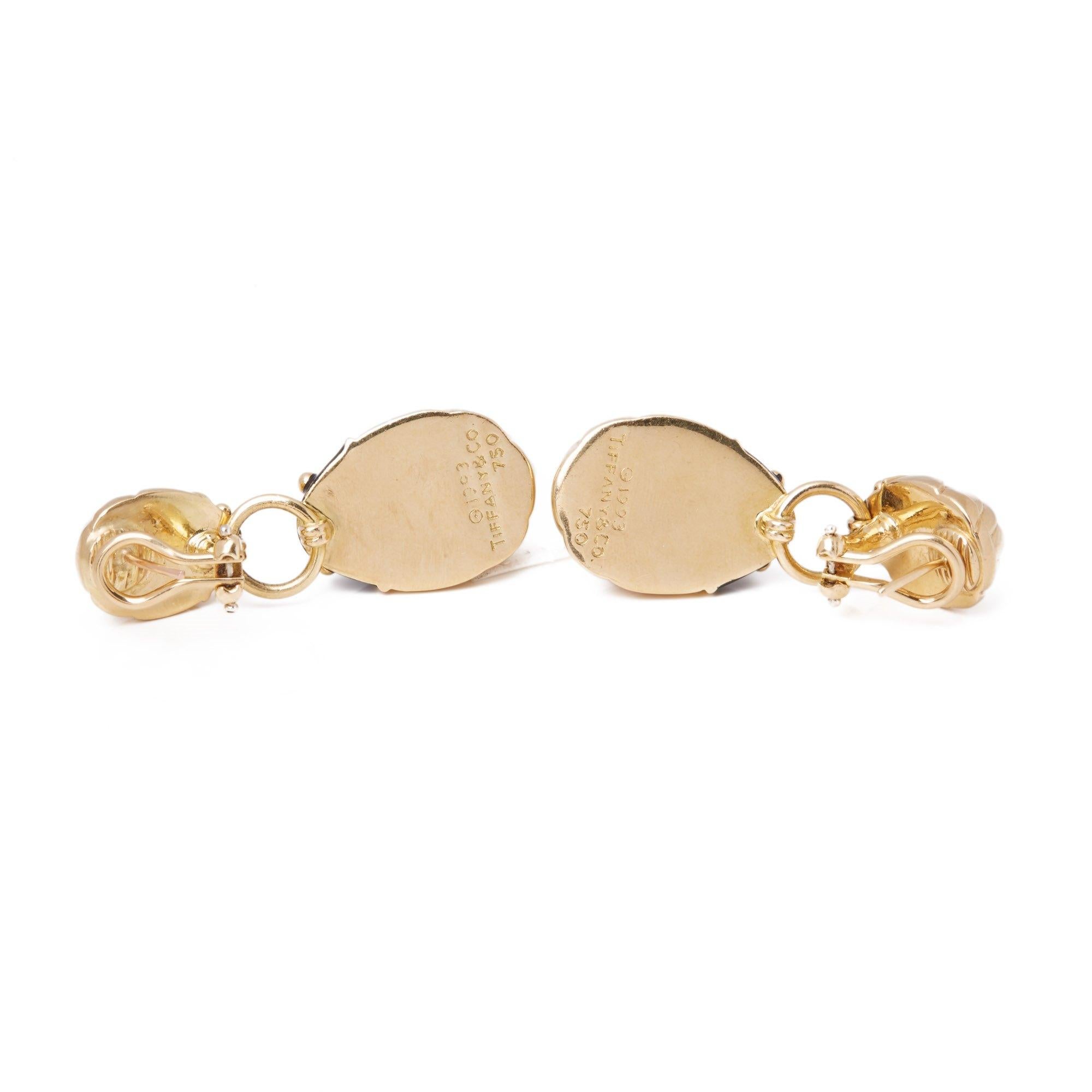 Contemporary Tiffany & Co. 18 Karat Yellow Gold Enamel Beetle Drop Earrings For Sale