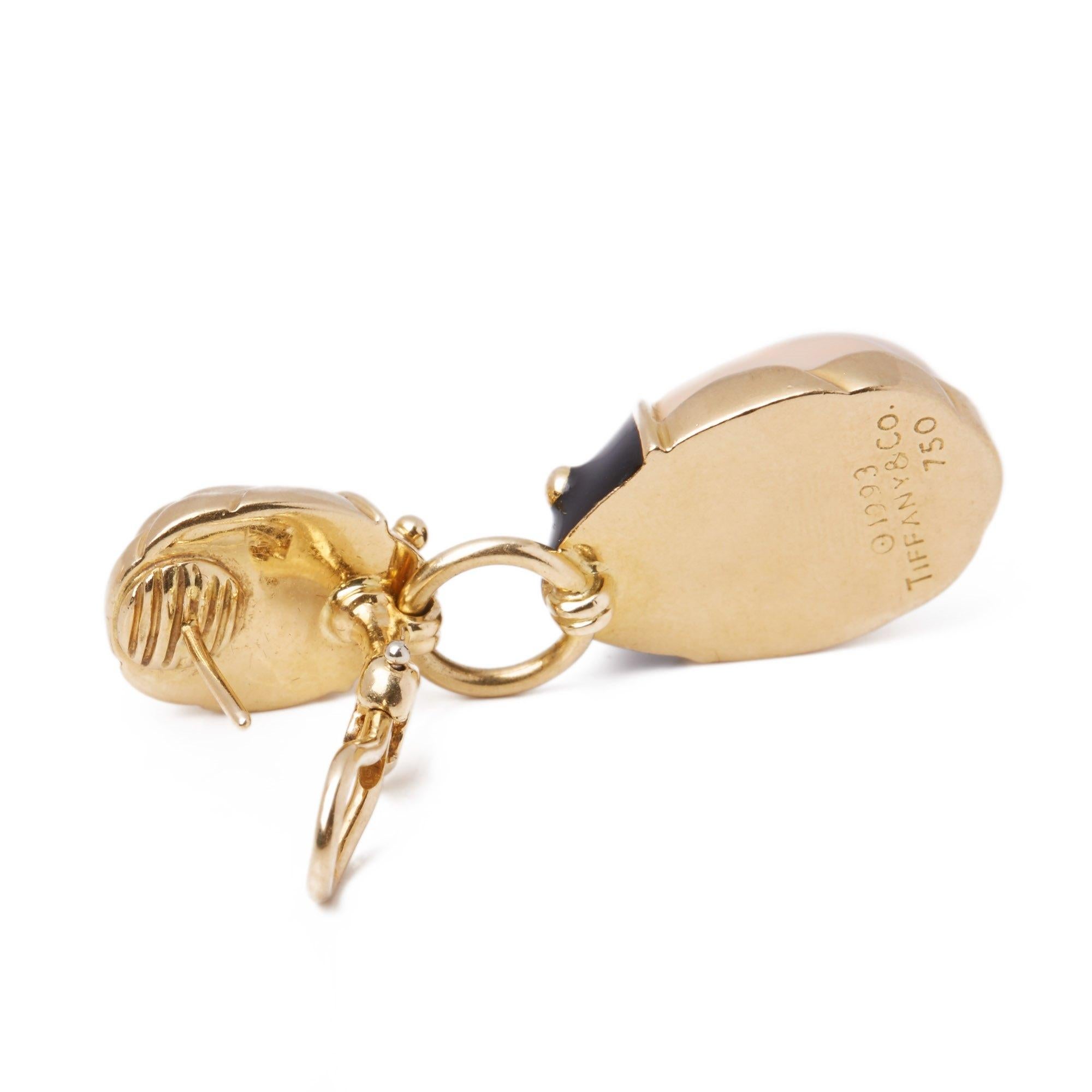 Women's Tiffany & Co. 18 Karat Yellow Gold Enamel Beetle Drop Earrings For Sale