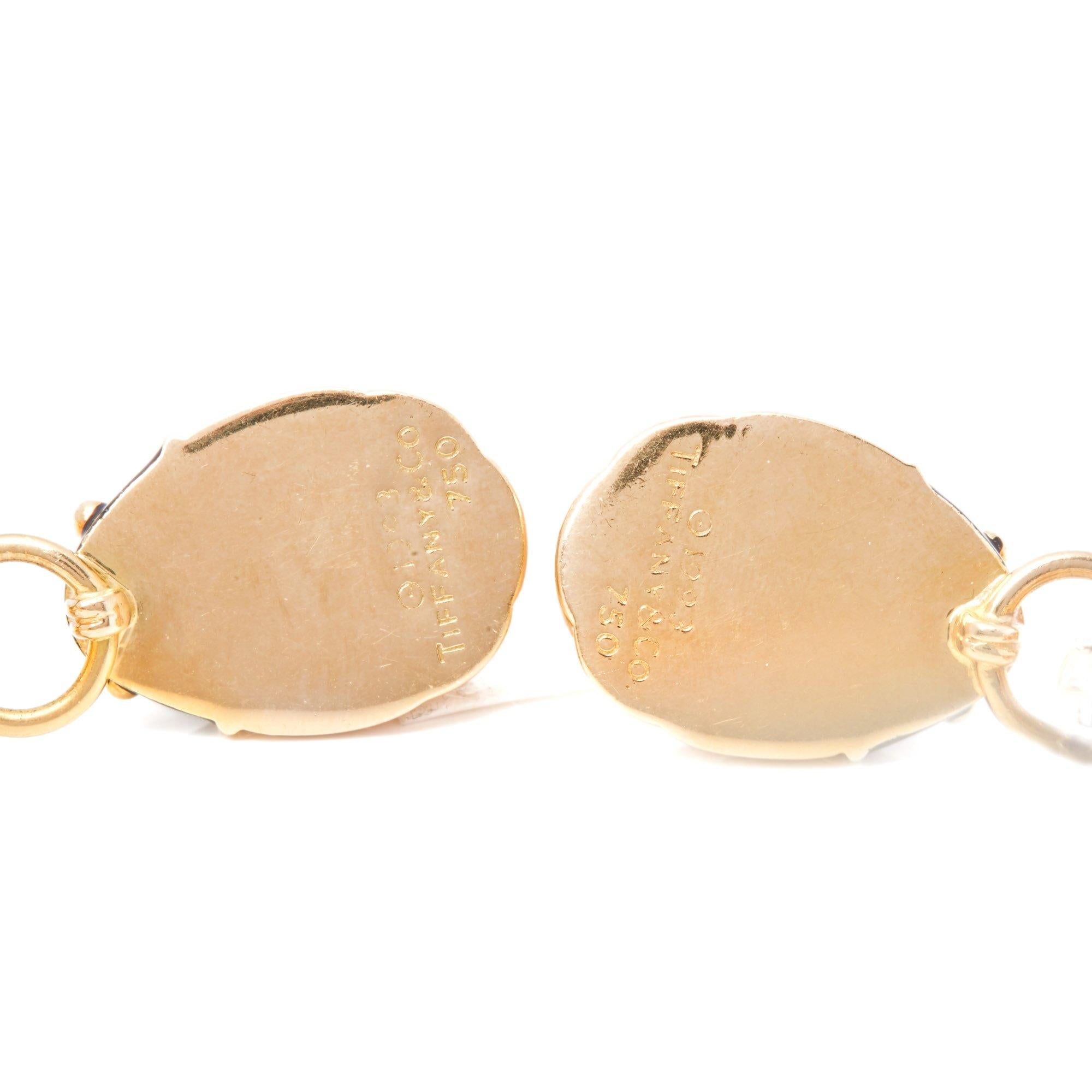 Tiffany & Co. 18 Karat Yellow Gold Enamel Beetle Drop Earrings For Sale 1