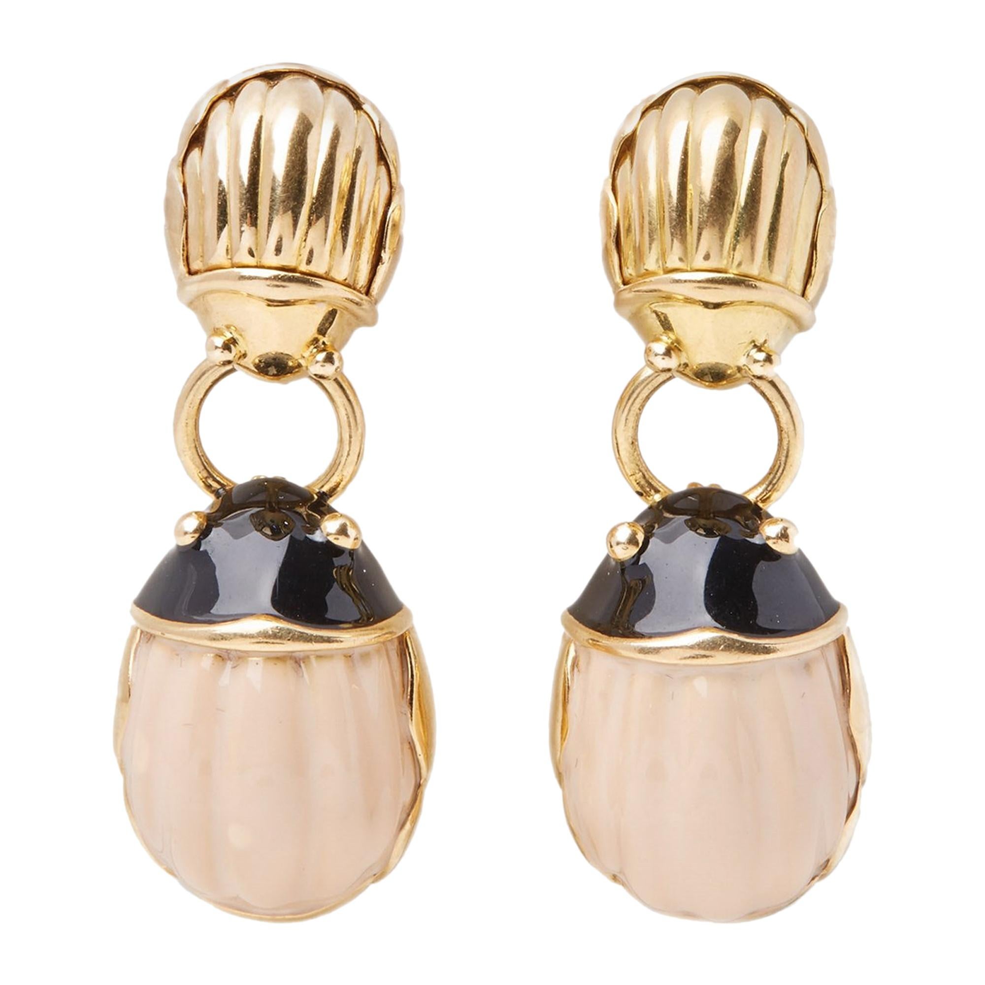 Tiffany & Co. 18 Karat Yellow Gold Enamel Beetle Drop Earrings For Sale