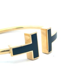 Tiffany & Co 18 Karat Yellow Gold Enamel T Cuff Bracelet 16.8 Grams