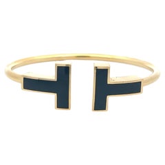Tiffany & Co 18 Karat Yellow Gold Enamel T Cuff Bracelet 16.8 Grams