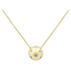 Tiffany & Co. 18 Karat Yellow Gold Etoile Diamond Platinum Ball Pendant Necklace