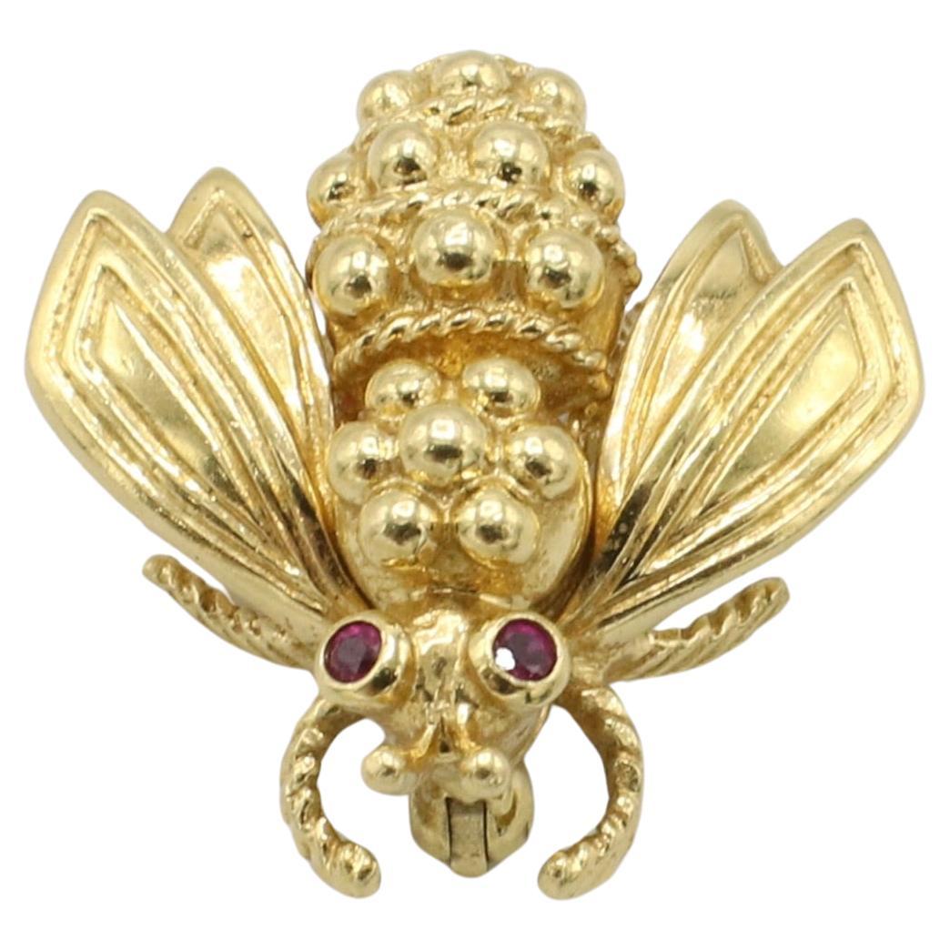 Tiffany & Co. 18 Karat Yellow Gold Fly Pin Brooch With Ruby Eyes  For Sale