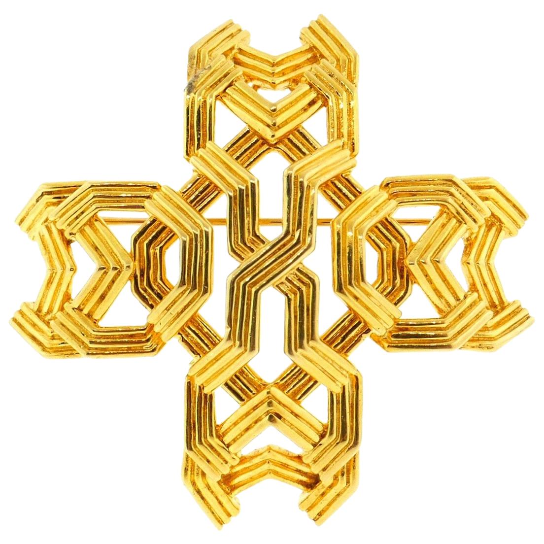 Geometrische Kreuzbrosche oder Anhänger von Tiffany & Co. aus 18 Karat Gelbgold